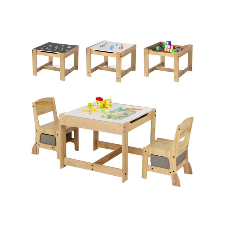 Costway 3-in-1 Activity Table and Chair Set With Removable Tabletop and 2 Storage Drawers Gray