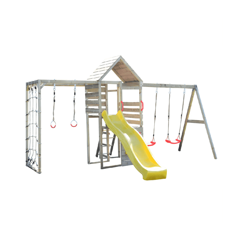 Wendi Toys Torre da arrampicata set altalena con attacco per palestra e doppia altalena gialla