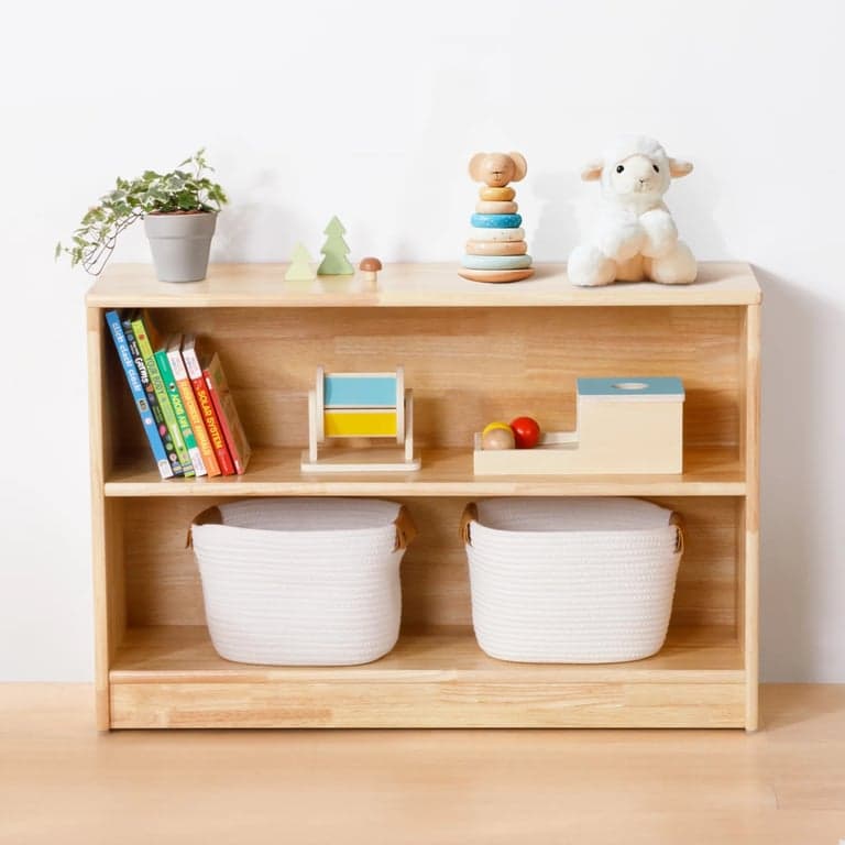 OOOK 2-Compartment Montessori Shelf Rubber Wood